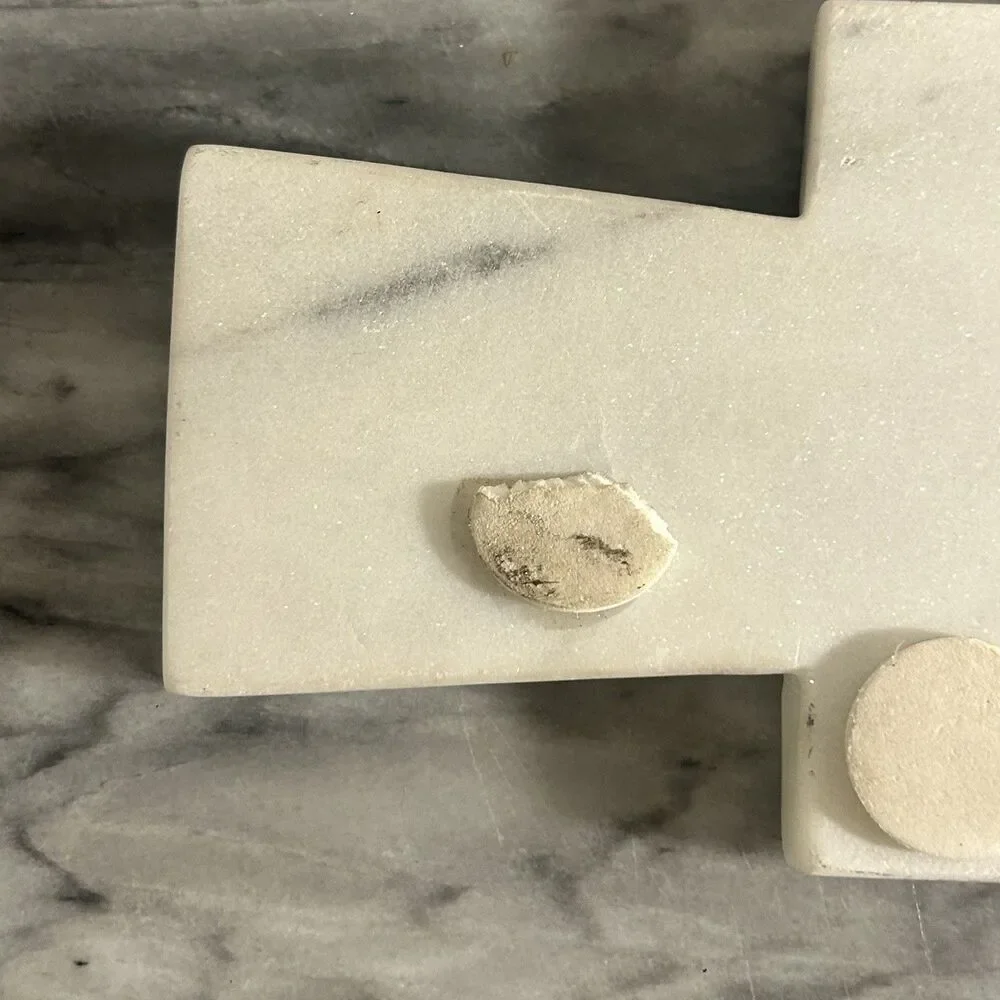 Two Tone Grey And White marble Style Condiment Set With Gold Tone Trim